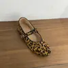 Primer Encuentro Temporada Suela Plana Estampado de Leopardo Gamuza Zapatos de Salón para Mujer Zapatos 2026 Primavera Verano Combinar con Faldas Ballet Mary Jane Negro