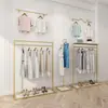 Arara de chão de ferro dourado para loja de roupas, arara de parede para roupas infantis, arara para pendurar roupas masculinas e femininas, prateleira de exposição de ilha