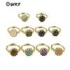 WT-R488 Anillo para mujer de oro de 18 quilates bañado en oro, con flor incrustada de gemas de colores originales, ajustable, accesorios para el día a día