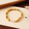 Pulseira Olho de Tigre Dourado Natural Pulseira de Contas de Cristal Branco Joias de Cristal Citrino Chinês Novo Pixiu da Sorte