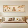 Pintura Decorativa de Cabecera para Dormitorio de Calabaza de Fortuna y Prosperidad, Rollo Horizontal Largo con Caquis para Buena Suerte, Arte de Pared Auspicioso Estilo Chino para Habitación de Invitados