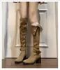 Estilo Occidental~Tacón Alto de 7 cm Botas Altas hasta la Rodilla para Mujer 2026 Nuevas Botas de Caballero Marrones de Caña Alta Tacón Grueso Botas Largas por Encima de la Rodilla