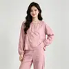 Nuevo Estilo Nacional Chino Pijama de Algodón y Seda para Mujer Verano con Copas Se Puede Usar Afuera Camisola Sensación de Alta Gama Ropa de Casa Conjunto Delgado
