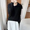 Suéter de Punto de Lana Pura Azul Marino con Cuello, Manga Larga, Suéter Holgado Elegante, Top de Lana, Nuevo Otoño/Invierno 2026