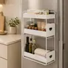 Selección PremiumEstante Lateral Magnético para Refrigerador con Rieles Deslizantes, Estante Extraíble para Lavadora, Estante de Almacenamiento para Huecos de Cocina