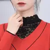 Suéter de punto de manga larga para mujer, color blanco y negro, alta elasticidad, con encaje en la parte inferior, cuello falso, decorativo, para otoño e invierno