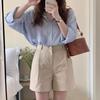 Jaqueta Camisa Casual Solta de Manga Longa Fina Azul Simples Novo Estilo Primavera/Verão Coreano 2026 para Mulheres