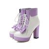 Lolita Dulce Belleza Rosa Color COS Bloques Estudiante Estilo Japonés Lindo Moño Tacón Grueso Botines X24080001