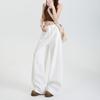 Calça de Algodão Wide Leg, Não Elástica, Solta, Casual, Corte Reto, Emagrecedora, Estilo Clássico Simples, Jeans Macio Branco Puro, Jeans Macio Branco