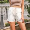 Bai Fen Zhi YiComercio Transfronterizo de Amazon Verano Estilo Europeo y Americano Pantalones Blancos Color Sólido Pantalones Cortos de Bolsillo de Cintura Alta para Mujer