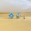 Aretes de Moissanita Azul con Seis Garras Plata de Ley 925 Clavos de Oreja de 1 Quilate Simples Europeos y Americanos de Gama Alta Suministro Exclusivo Transfronterizo
