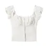 Roupas Femininas 2026 Primavera Novo Estilo Moda Europeia e Americana Versátil Tridimensional Bordado em Relevo Top Curto Branco