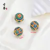 Flor de Cloisonné Bola Azul Quemado Esmalte de Gota Aceite Esmalte Separadores Redondos Accesorios de Cuentas Pulsera DIY Collar Cuentas Estilo Étnico