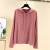 Blusa de moletom plus size com capuz e mangas compridas de modal para mulheres, para primavera e verão, modelagem solta, emagrecedora, proteção solar, top leve