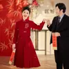 Novo Estilo Chinês Cheongsam Vestido para Brinde Vestido de Noiva Vermelho Vestido de Festa de Retorno Vestido de Noivado Outono e Inverno Manga Longa Casamento Vestido Casual