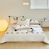 Juego de edredón de verano de Tencel de doble cara con dibujos animados, juego de cuatro piezas, funda de edredón con bordado de panda, seda helada, fresco para dormir, edredón para aire acondicionado