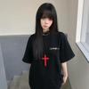 Camiseta Estampada Solta de Manga Meia-Manga Doce e Picante Pintada à Mão Roupas Camiseta de Manga Curta 100% Algodão Camiseta Doce e Descolada Feminina Harajuku Masculina Tendência