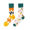 Meias Longas de Algodão Jacquard Cartoon Criativas Nova Tendência Outono/Inverno Estilo Casal Asimétricas Personalidade da Moda