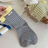 Calcetines Deportivos Holgados Versátiles Serie Miu de Caña Media Rayas Nuevas Estilo Coreano Ins Universitario Bloques de Color Patchwork de Moda Algodón