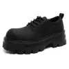 Zapatos Derby de suela gruesa para hombre, punta redonda, zapatos casuales de piel, negros, punta redonda, diseño de puntera ancha - x6113