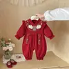 Traje Festivo Rojo para Bebé Estilo Primavera y Otoño Conejo de Jade Año Nuevo Vestido Luna Llena y Primer Cumpleaños Monopieza de Manga Larga Estilo Tradicional
