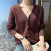Casual e elegante ~ Cardigã de cashmere com botões e decote V, macio e aconchegante, para mulheres, suéter de malha estilo casaco lã 2026 outono/inverno