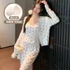 Nueva colección otoño/invierno: Conjunto de pijama de tres piezas de modal con almohadillas extraíbles en el pecho, adecuado para el verano, diseñado para ropa de estar para mujer