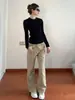 Camiseta negra de manga larga ajustada para mujer, se puede usar como capa exterior, top ajustado que ciñe la cintura, camiseta base cálida forrada de polar para otoño e invierno