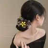 Elástico de Cabelo Elegante Amarelo com Renda Floral Estilo Coreano High-End Corda para Rabo de Cavalo Baixo Acessório de Cabelo para Coque para Mulheres