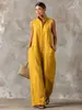Mono de Verano sin Mangas con Cuello Alto Estilo Europeo y Americano Transfronterizo para Mujer, Pantalones Rectos Anchos Holgados, Mono Casual con Bolsillos