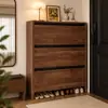 Armário de Sapatos Ultrafino para Entrada de Casa, Armário Estreito Pequeno para Hall de Entrada, Novo Modelo 2026, Placa Ecológica de Madeira Maciça, Sapateira Flip-Up Atrás da Porta