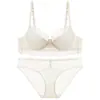 Sutiã rendado sexy estilo francês transfronteiriço com aro, projetado para levantar e prevenir a flacidez, com acabamento em renda de cílios, conjunto de lingerie para mulheres