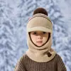 Novos Chapéus de Outono e Inverno para Meninos e Meninas, Chapéus de Tricô Acolchoados de Veludo, Cachecóis Quentes para Pescoço, Bonés com Aba, Chapéus Tudo-em-Um para Pescoço ao Ar Livre