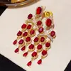 Joyas: Aretes de Rubí Sangre de Paloma Ovalados con Borla y Circonita, Aretes de Lujo Ligero de Alta Gama, Accesorios para Orejas Estilo Corte Francés