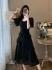 2026 Novo Vestido Preto Chiffon Elegante Estilo Hepburn de Alta Qualidade Exquisito Estilo Francês para Mulheres Verão Pequeno Vestido Preto