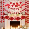 Bandera de Feliz Día de San Valentín Transfronteriza Roja y Rosa Corazón Cadena de Papel Adorno para Pastel Decoración Temática de San Valentín Suministros
