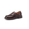 Zapatos de piel de vacuno de altura completa, estilo británico, con borlas, primavera 2025, tacón medio grueso, punta redonda, de cuero, boca profunda, de una sola capa para mujer