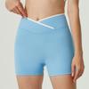 Traje de Yoga de Contraste de Color Nuevo Transfronterizo Shorts de Cintura Cruzada Sujetador con Escote en U Traje de Ropa de Yoga Conjunto de Dos Piezas