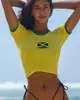 Aliexpress 2026 Verano Transfronterizo Nuevo Estilo Camiseta Bordada con Bandera Ropa Sexy para Mujer Corte Ajustado Camiseta Adelgazante Hot Girl
