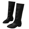 Botas de Moda Tejidas de Tacón Bajo por Encima de la Rodilla para Mujer 2025 Nuevas Europeas y Americanas Punta Cuadrada Slip-On Tacón Chunky Botas de Moda Botas de Mujer