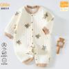2024 Mameluco de Algodón Puro para Recién Nacido Estilo Otoño e Invierno, Sin Costuras, Tres Capas, Cálido, Estampado, Mono para Bebé