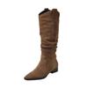 En Stock~Principalmente Recomendados Son los Botines Fruncidos Plisados, Modelo Otoño 2026, Gamuza de Piel de Vaca Completa, Tacón Grueso, Botas Altas hasta la Rodilla con Forro de Lana Añadido