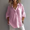 Camisa de Lino de Manga Larga Casual Holgada de Color Sólido Estilo Europeo y Americano Primavera/Verano 2025 Camisa para Mujer Amazon