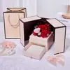 Caja de Regalo Flor Eterna Producto Terminado Joyero de Doble Puerta con Oso, Lápiz Labial, Collar, Regalo de San Valentín, Caja de Regalo de Joyería de Rosa