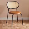 Silla de Mimbre Sintético Estilo Ins Nórdico Crema para Hogar Mid-Century Silla de Respaldo para Balcón Minimalista Silla Retro Silla de Comedor