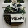 Placa de Boas-Vindas Transfronteiriça Placa de Porta Decoração de Primavera e Verão para Porta da Frente Guirlanda Placa Redonda de Madeira Pendurada Decoração de Parede para Casa