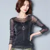 Nueva Camiseta Interior de Invierno 2023 para Mujer, Camisa Estilo Western Negra, Camiseta de Manga Larga de Malla de Seda Brillante, Top con Efecto Adelgazante