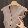 Chaleco cárdigan para hombre, chaleco jacquard de un solo botón de ajuste holgado para primavera y otoño para hombres de mediana edad, suéter de moda para hombre, al por mayor