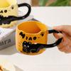 Taza pequeña con diseño de gato negro en relieve, de alto valor cromático, creativa, apilable, de cerámica, para café, leche y desayuno, esmaltada.