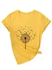 Amazon Ebay Sitio Independiente Moda Personalidad Versátil Mujer Diente de León Nota Musical Cuello en V Manga Corta Camiseta Capa Base Comercio Exterior